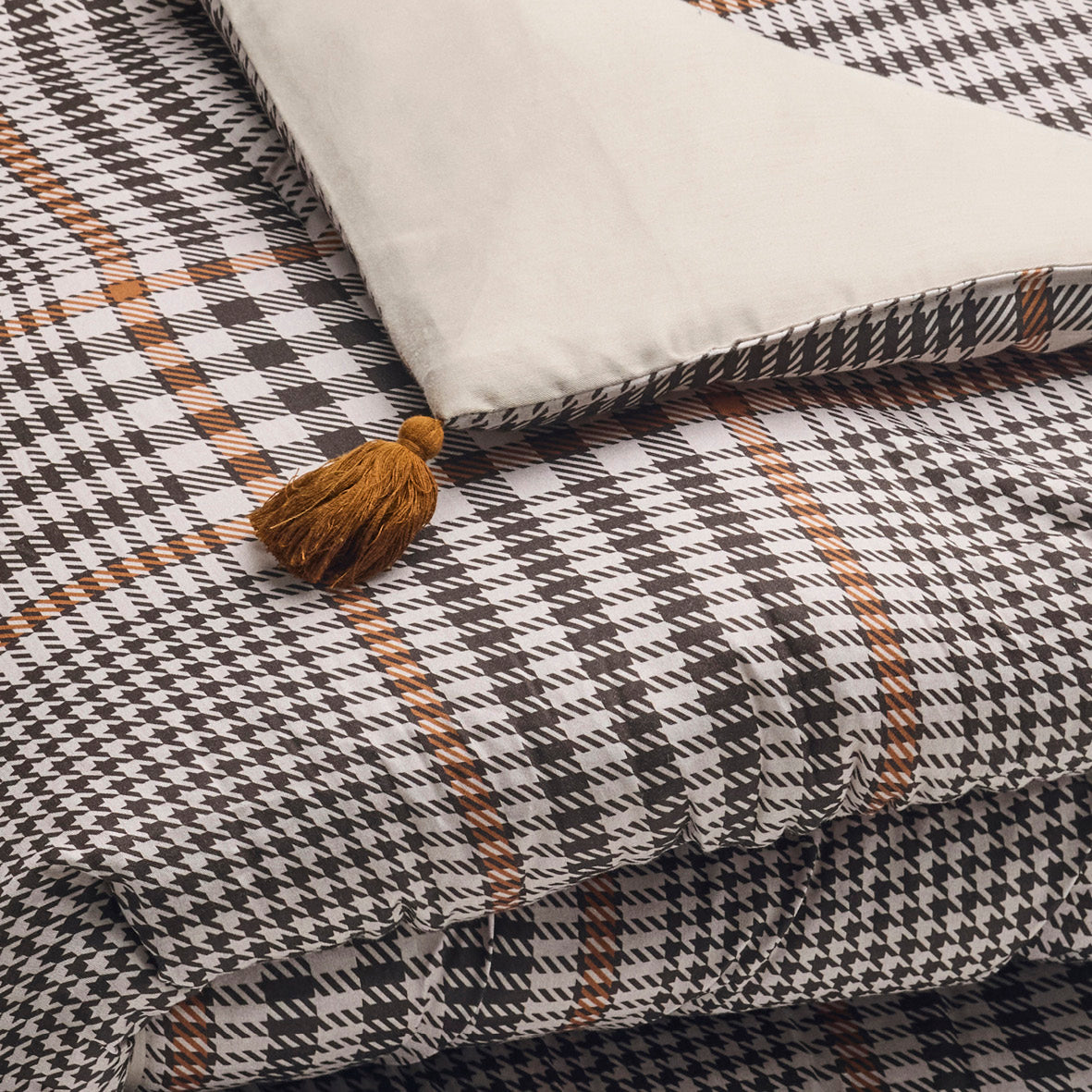 Quilt with tassels cotton satin - Prince de Galles Brown - 140 x 200 cm