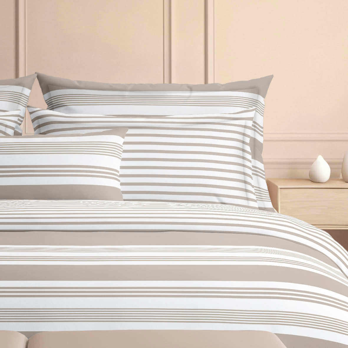 Housse de couette + taie(s) satin de coton - Alizée Taupe