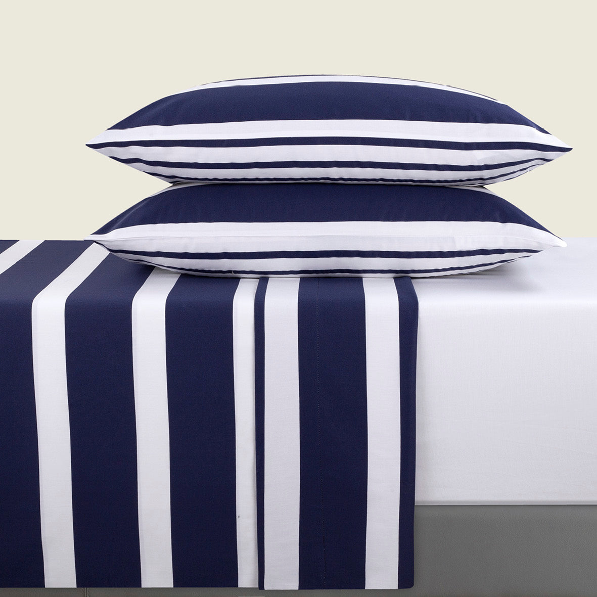 Flat sheet cotton satin - Marinière Blue