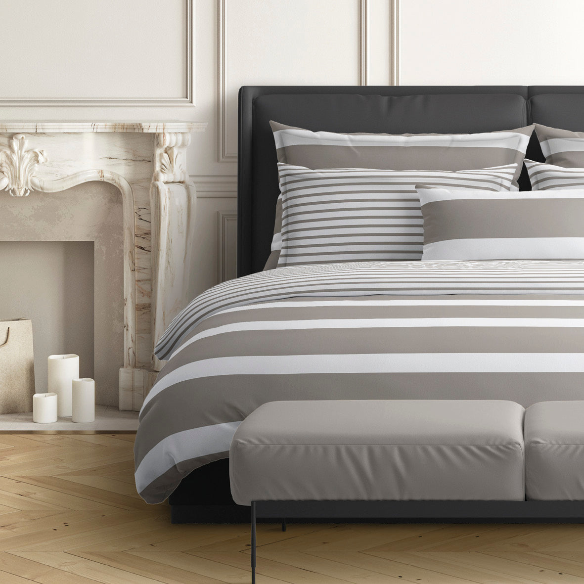 Flat sheet cotton satin - Marinière Taupe