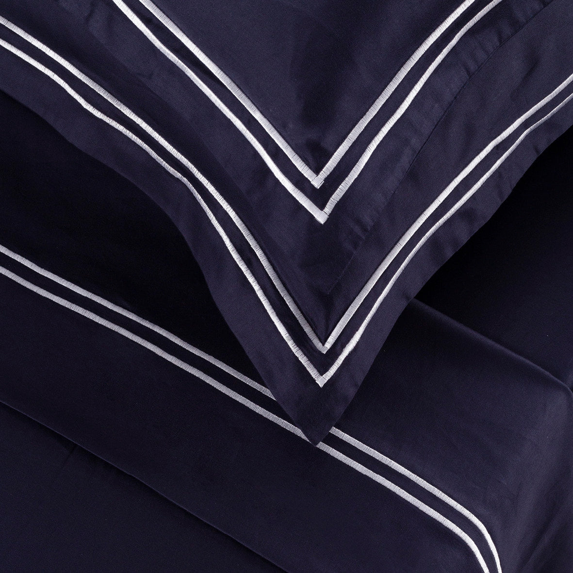 Sheet set cotton satin - Antibes White / Dark blue