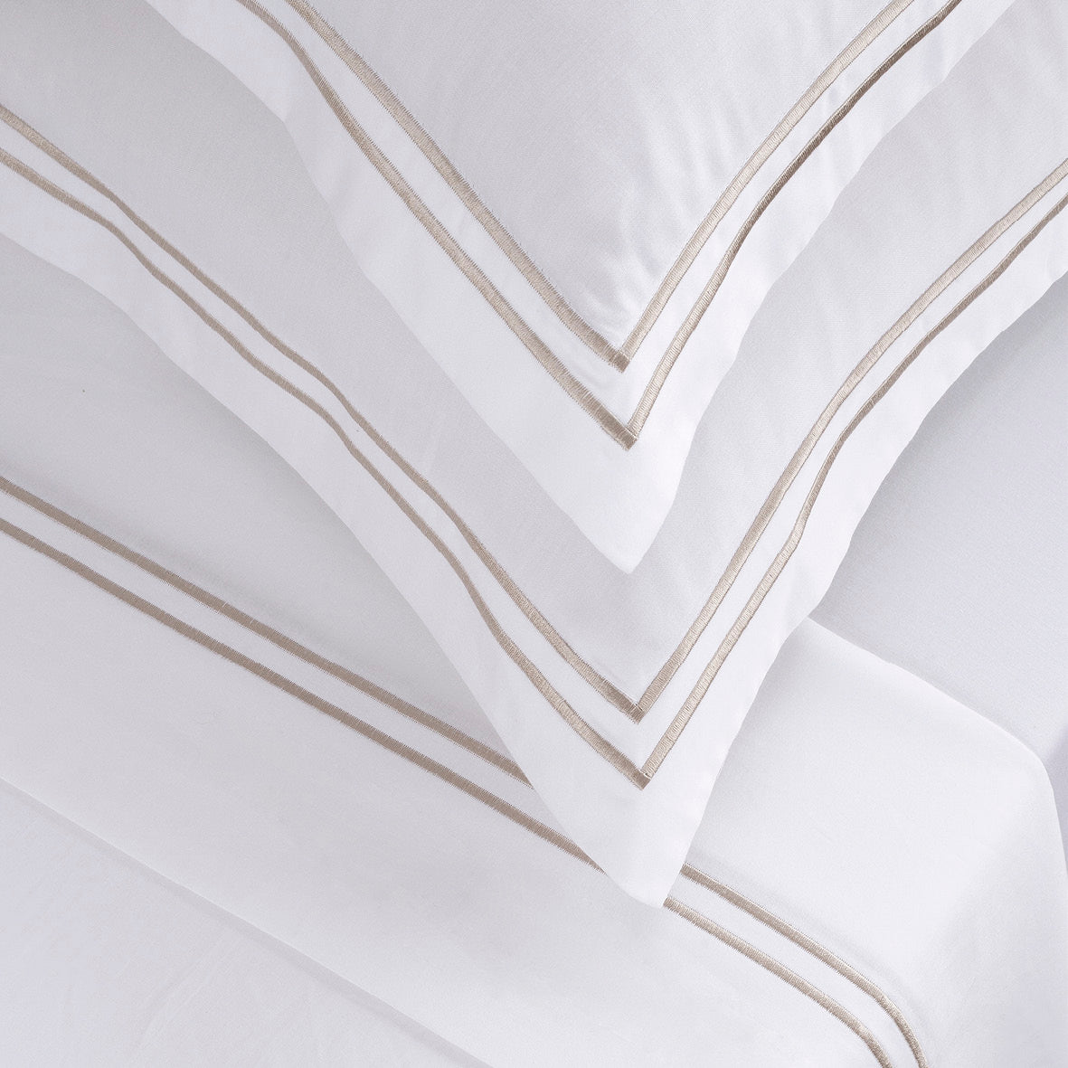 Ensemble de draps satin de coton - Antibes Taupe / Blanc