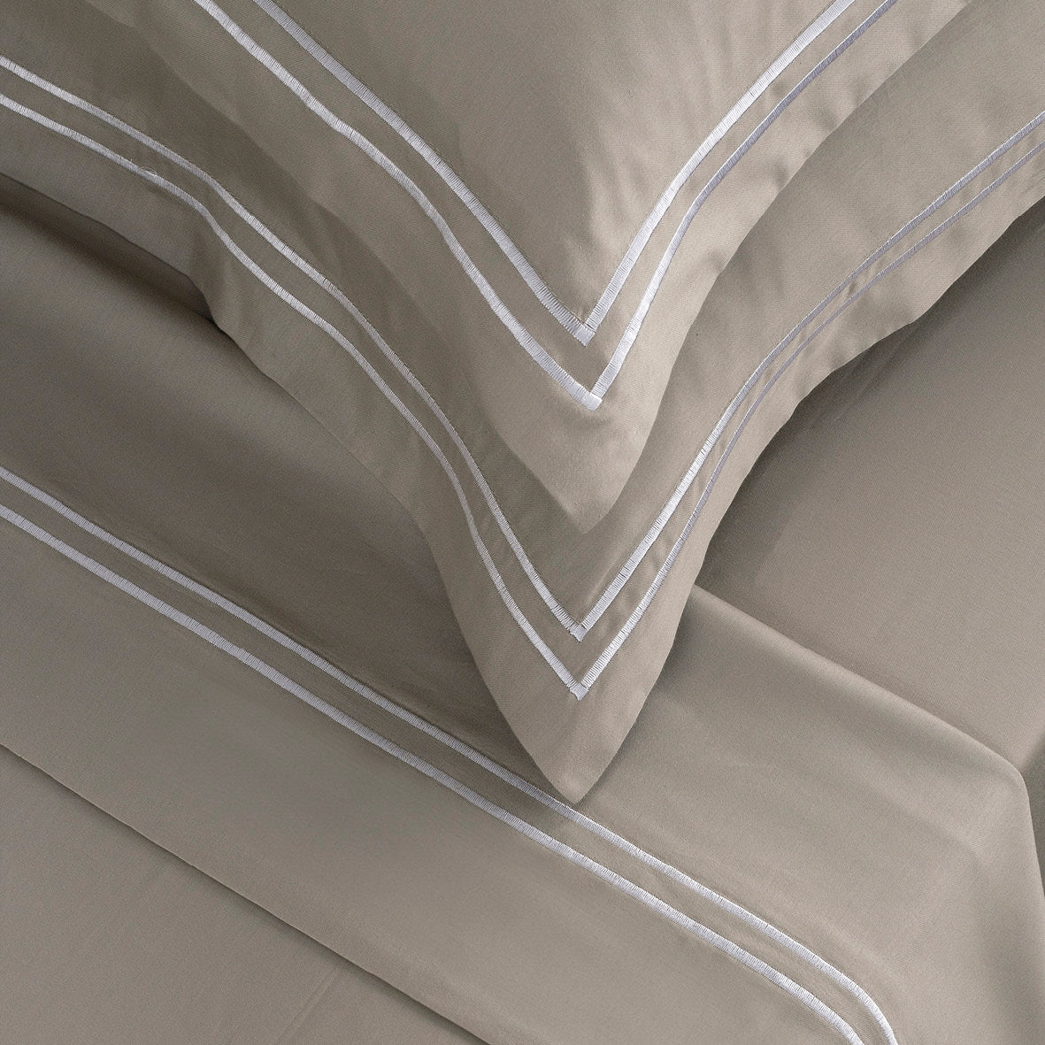 Sheet set cotton satin - Antibes White / Taupe