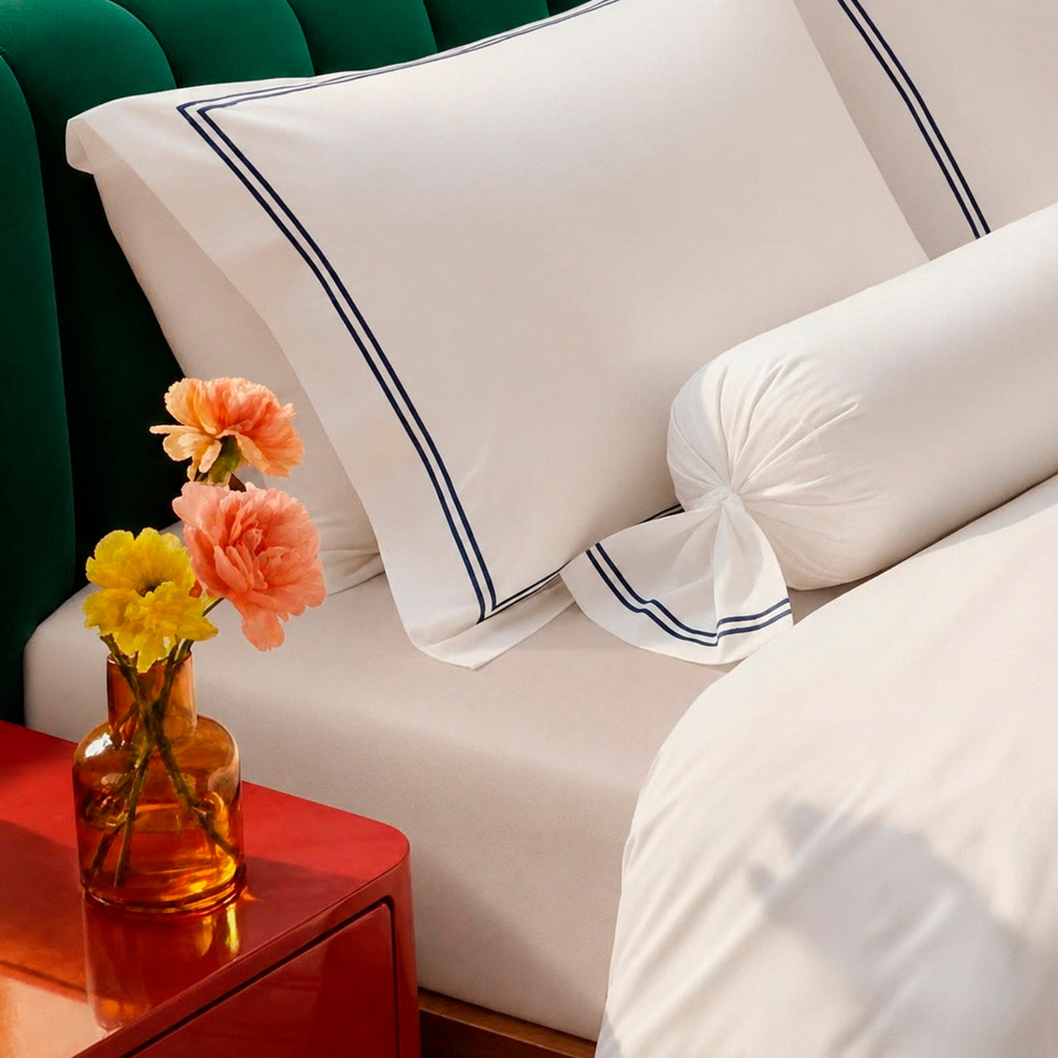 Fitted sheet cotton satin - Uni - Cream white