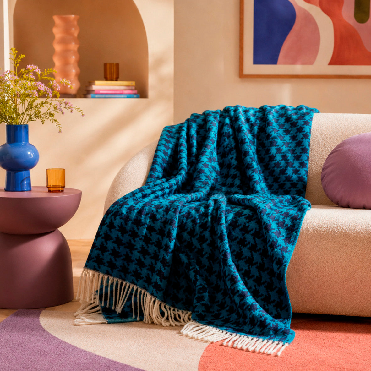 Woven plaid - Pied de poule Blue