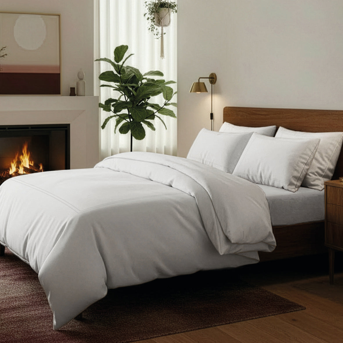 Flat sheet cotton satin - Annecy White / White