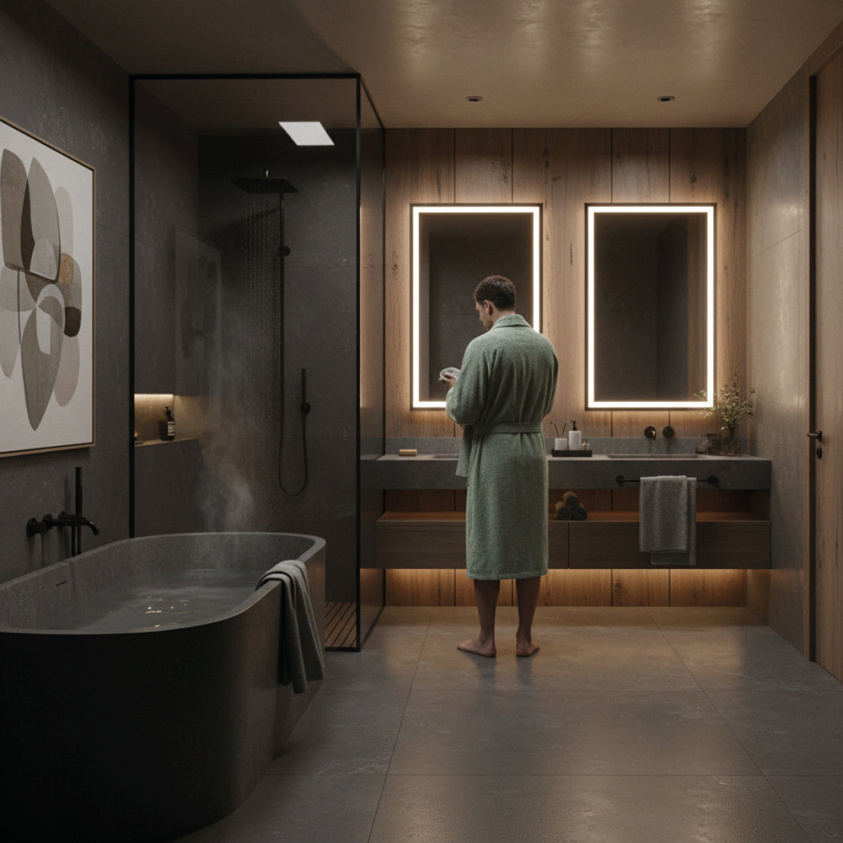 <p>Peignoir avec col châle en coton velours - Uni Vert sauge</p>