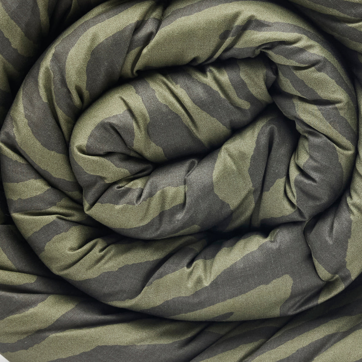 Quilt with tassels cotton satin - Evasion zébrée Dark green - 140 x 200 cm