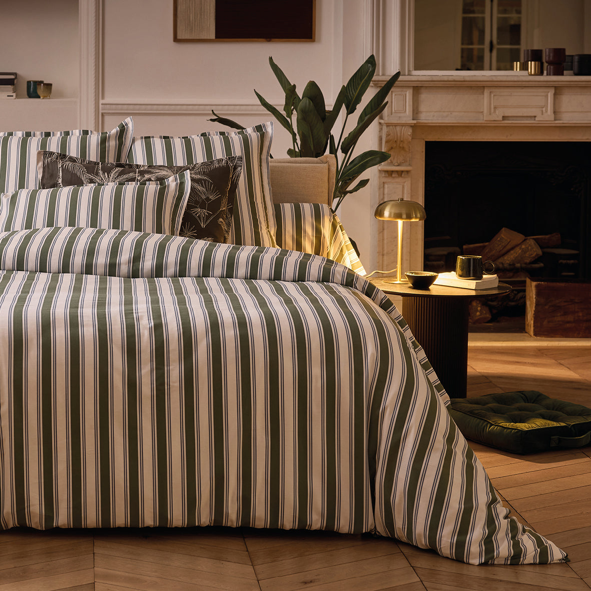 Duvet cover + pillowcase cotton satin - Soline Green / Blue