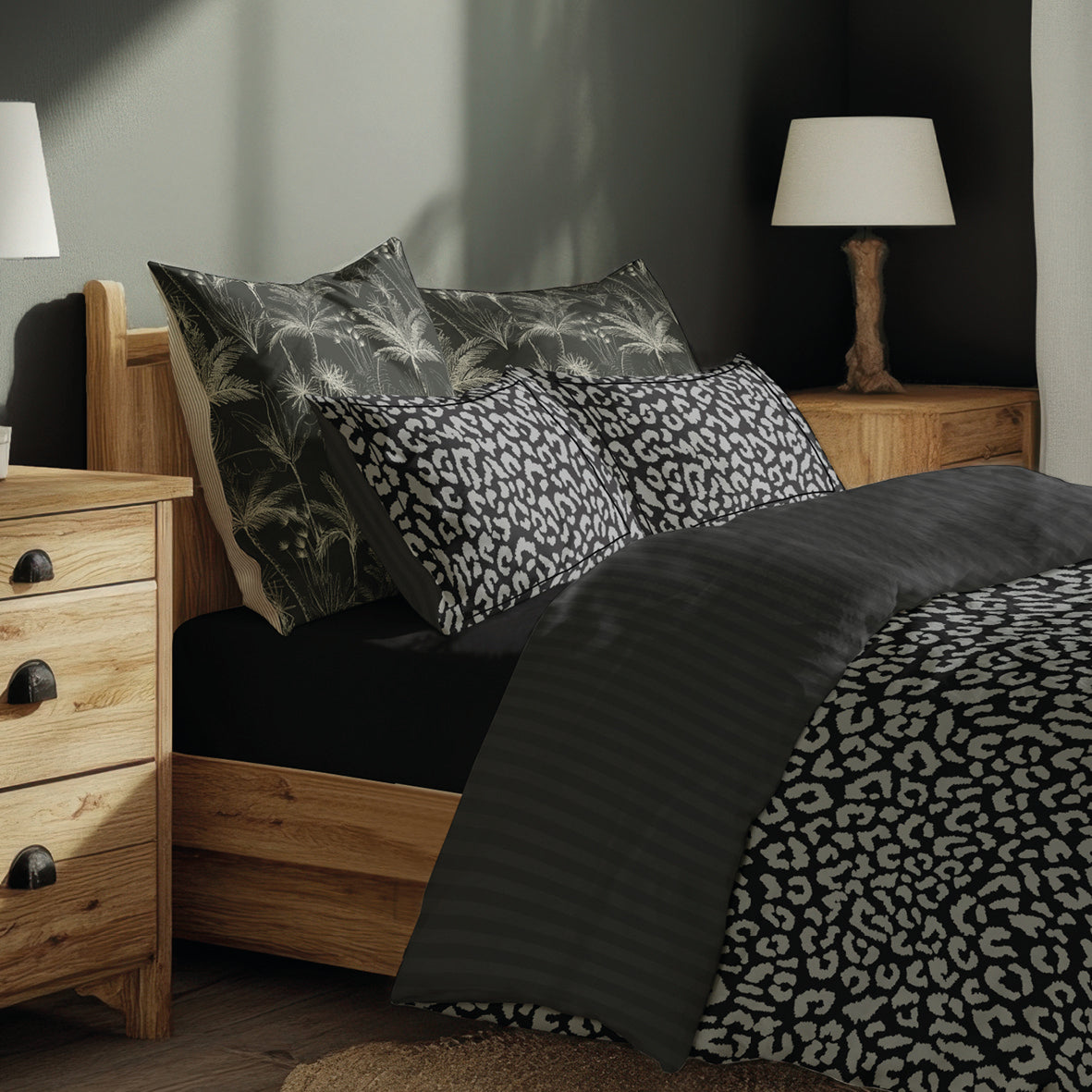 Duvet cover + pillowcase cotton satin - Instinct Black