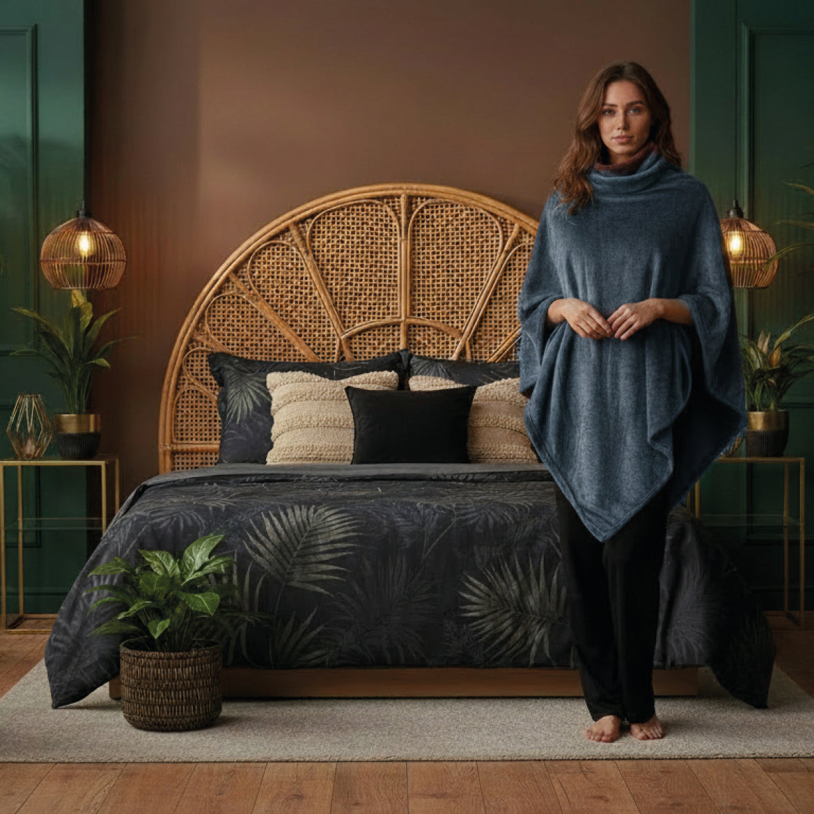 <p>Poncho en polaire Bleu - 80 x 80 cm</p>