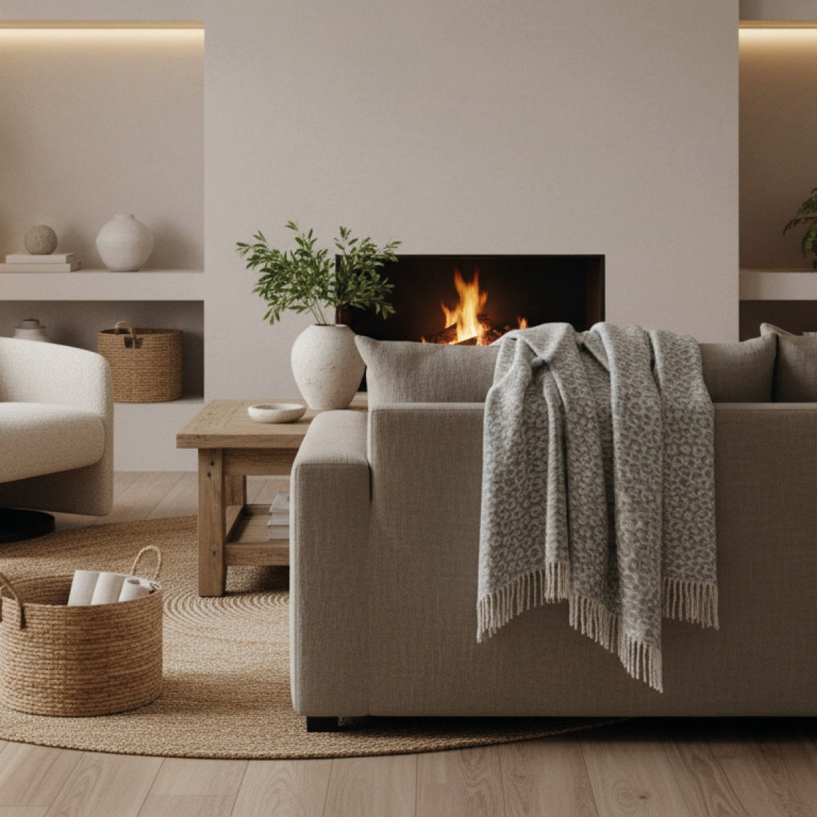 Woven plaid - Leopard Light grey - 130 x 170 cm