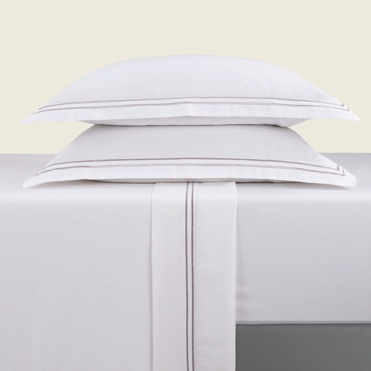 Sheet set cotton satin - Biarritz Grey / White