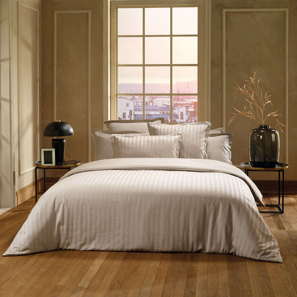 Flat sheet cotton satin dobby stripe woven - Taupe