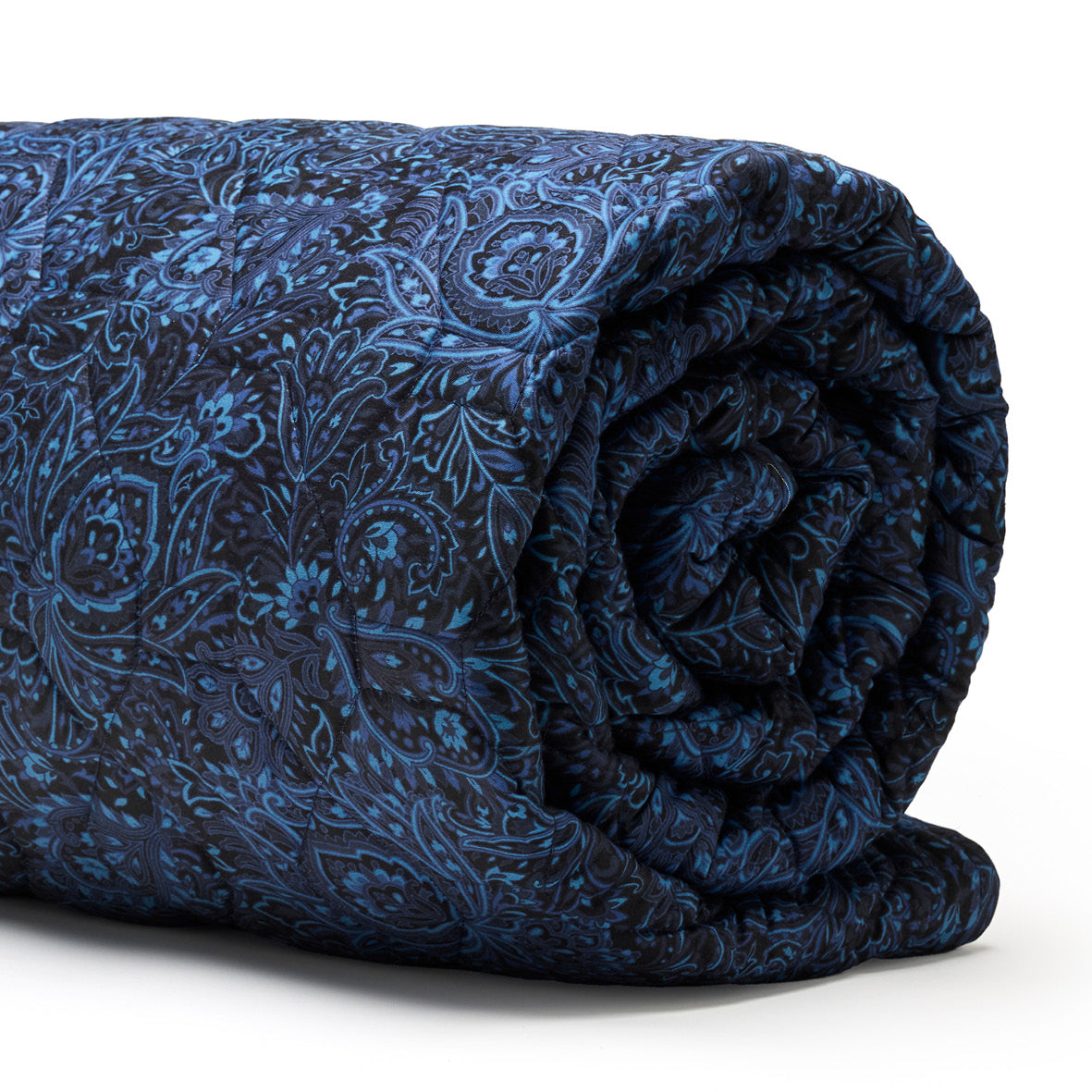 Bedspread cotton satin - Eclipse fleuri Blue - 220 x 250 cm