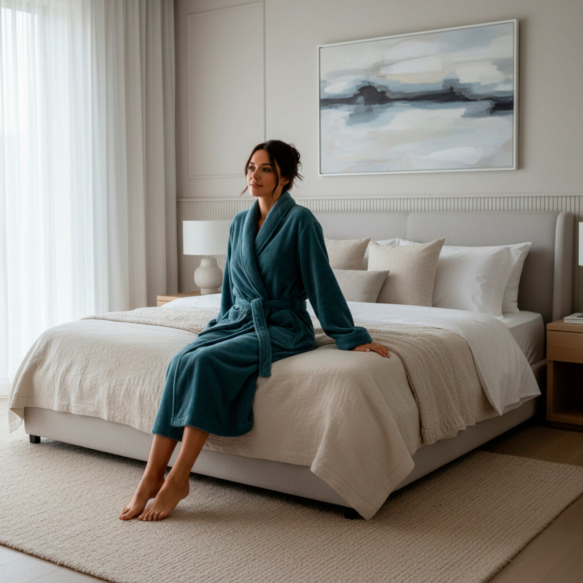 <p>Robe de chambre polyester - Bleu</p>