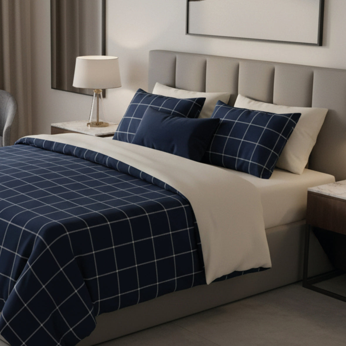 Duvet cover + pillowcase cotton satin - Aurélie Dark blue