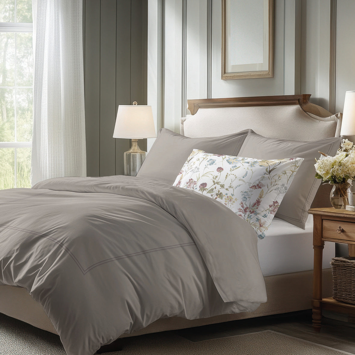 Duvet cover + pillowcase(s) cotton satin - Cannes Taupe / Taupe