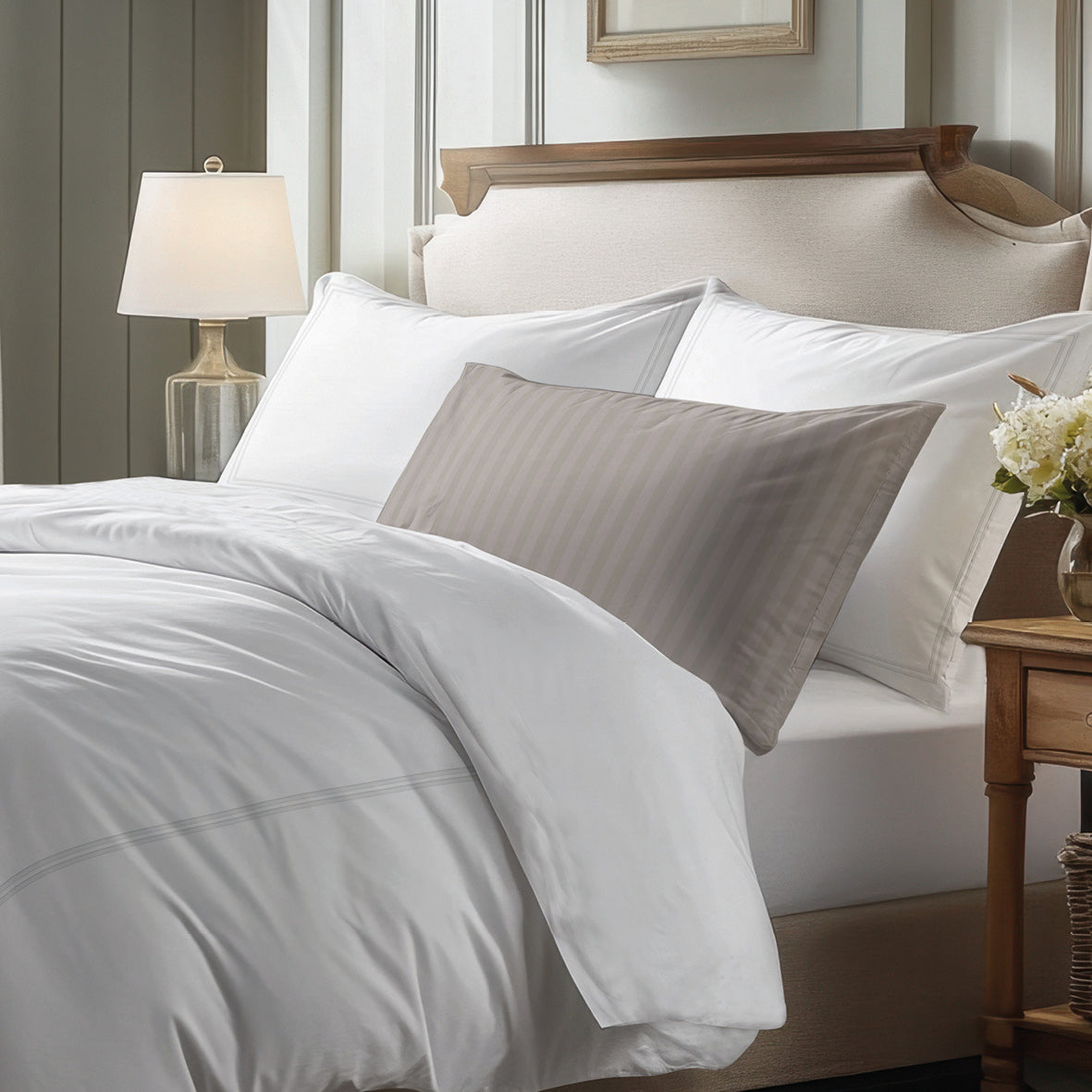 Sheet set cotton satin - Cannes White / White