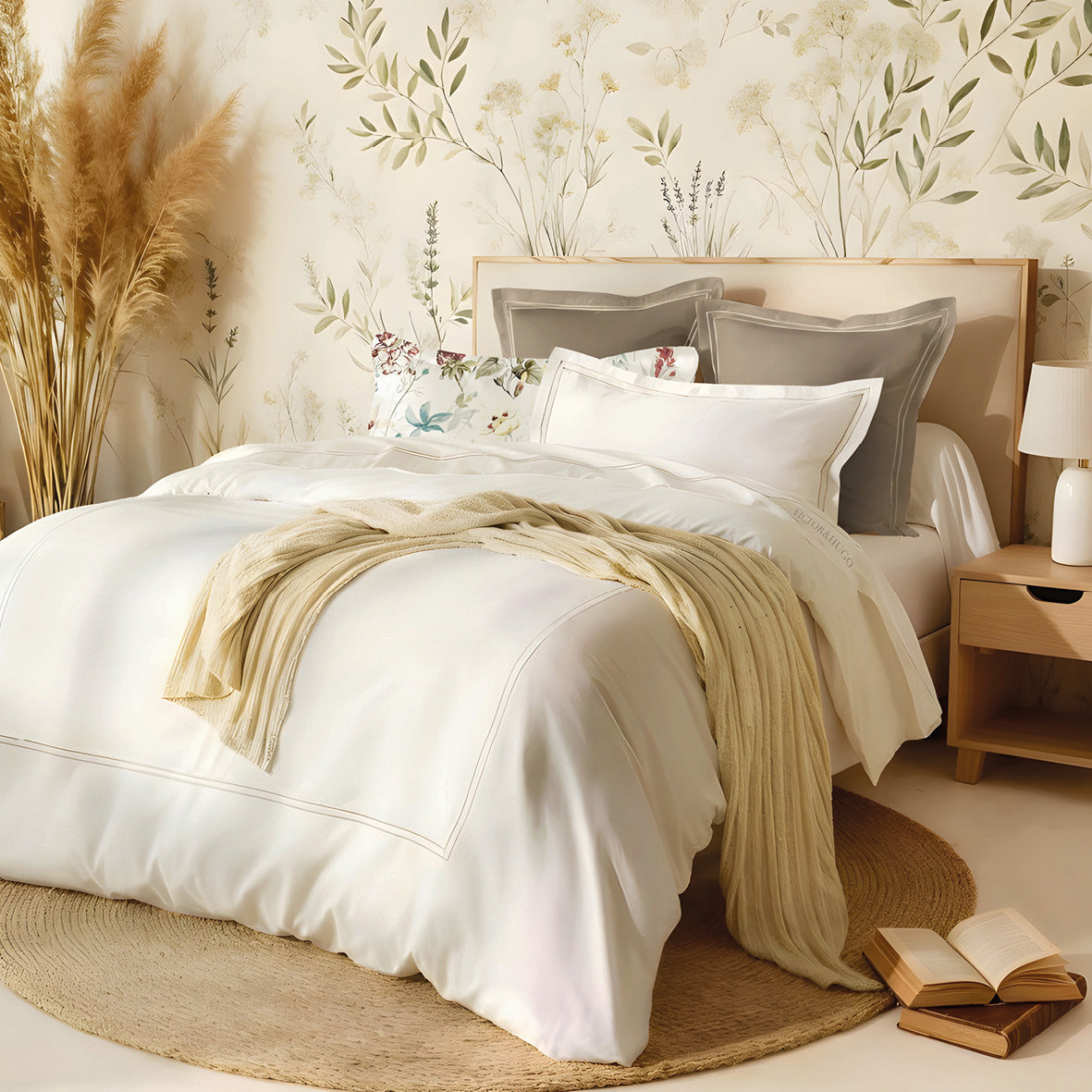 Sheet set cotton satin - Cannes Taupe / White