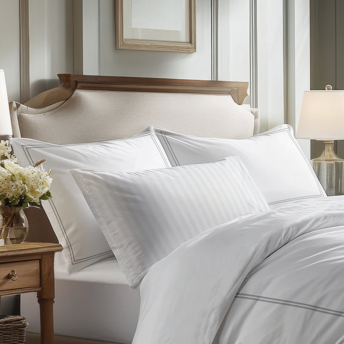 Sheet set cotton satin - Cannes Grey / White
