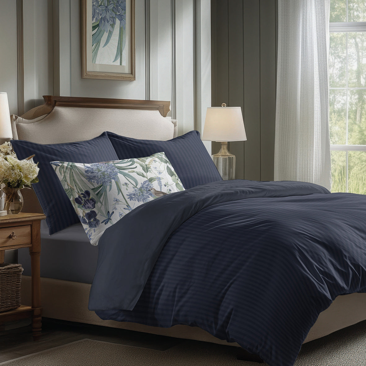 Fitted sheet cotton satin - Uni Dark blue