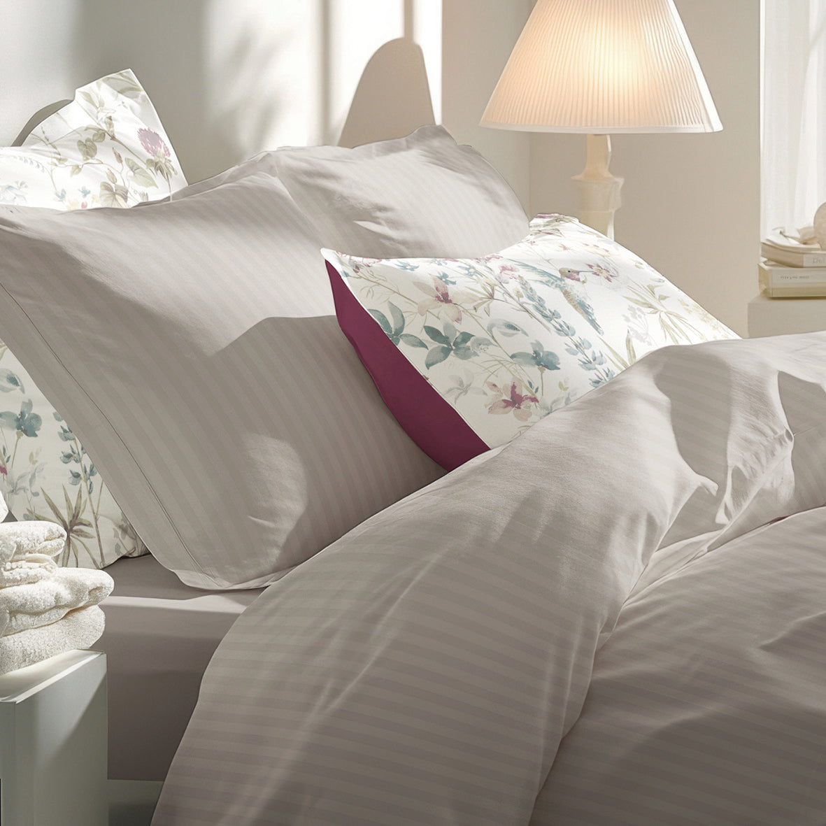 Sheet set cotton satin dobby stripe woven - Taupe