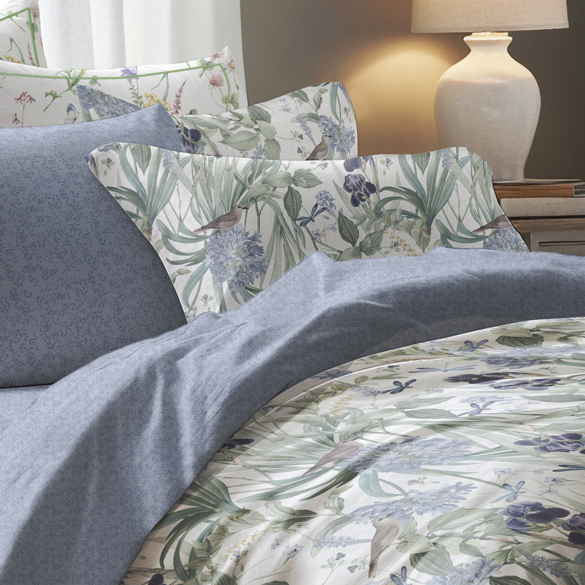 Duvet cover + pillowcase(s) cotton satin - Jardin du paradis White