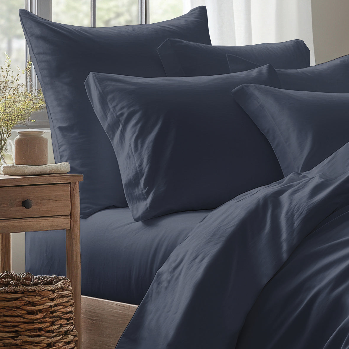 Drap-housse satin de coton - Uni Bleu 11