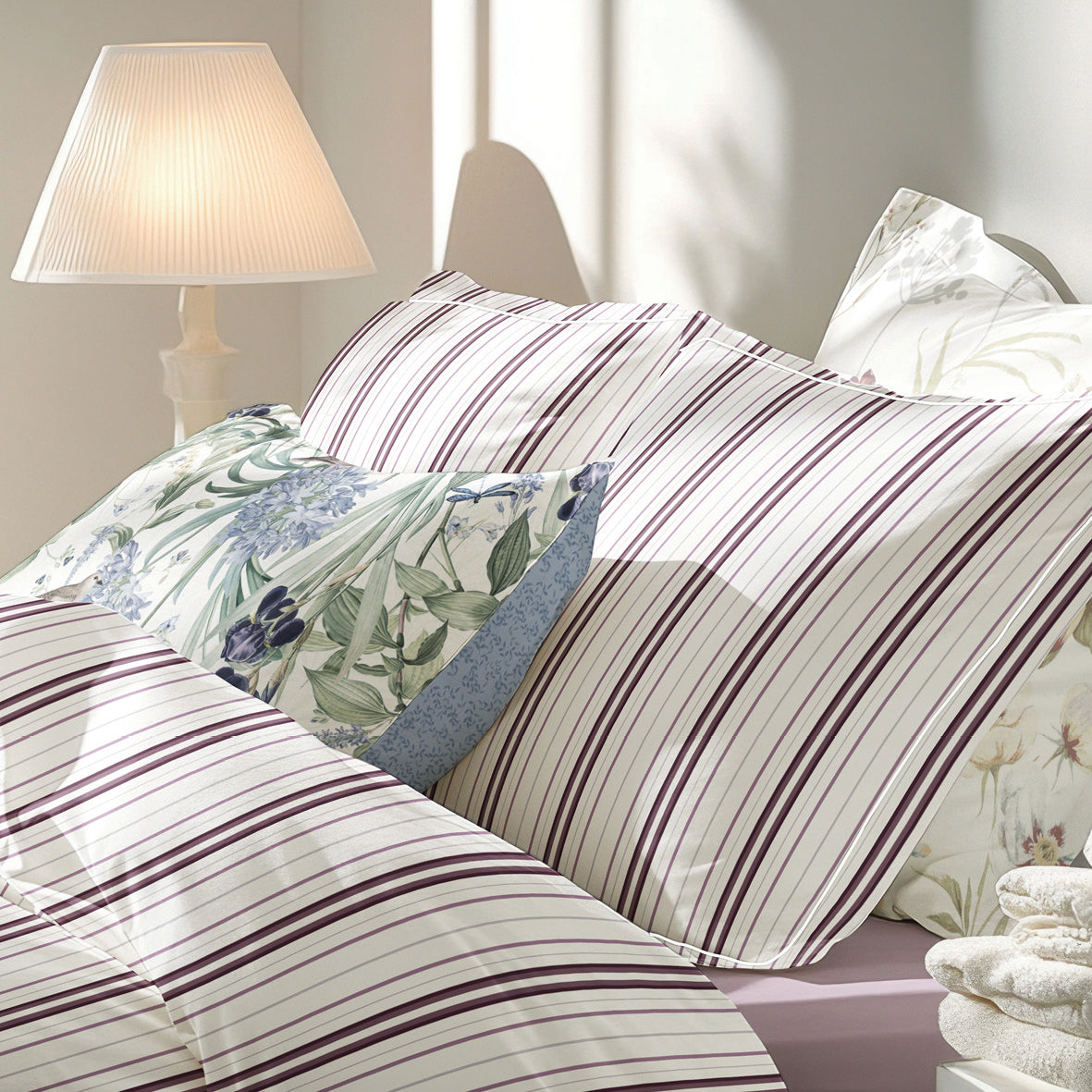 Ensemble de draps satin de coton - Lucia Mauve / Blanc