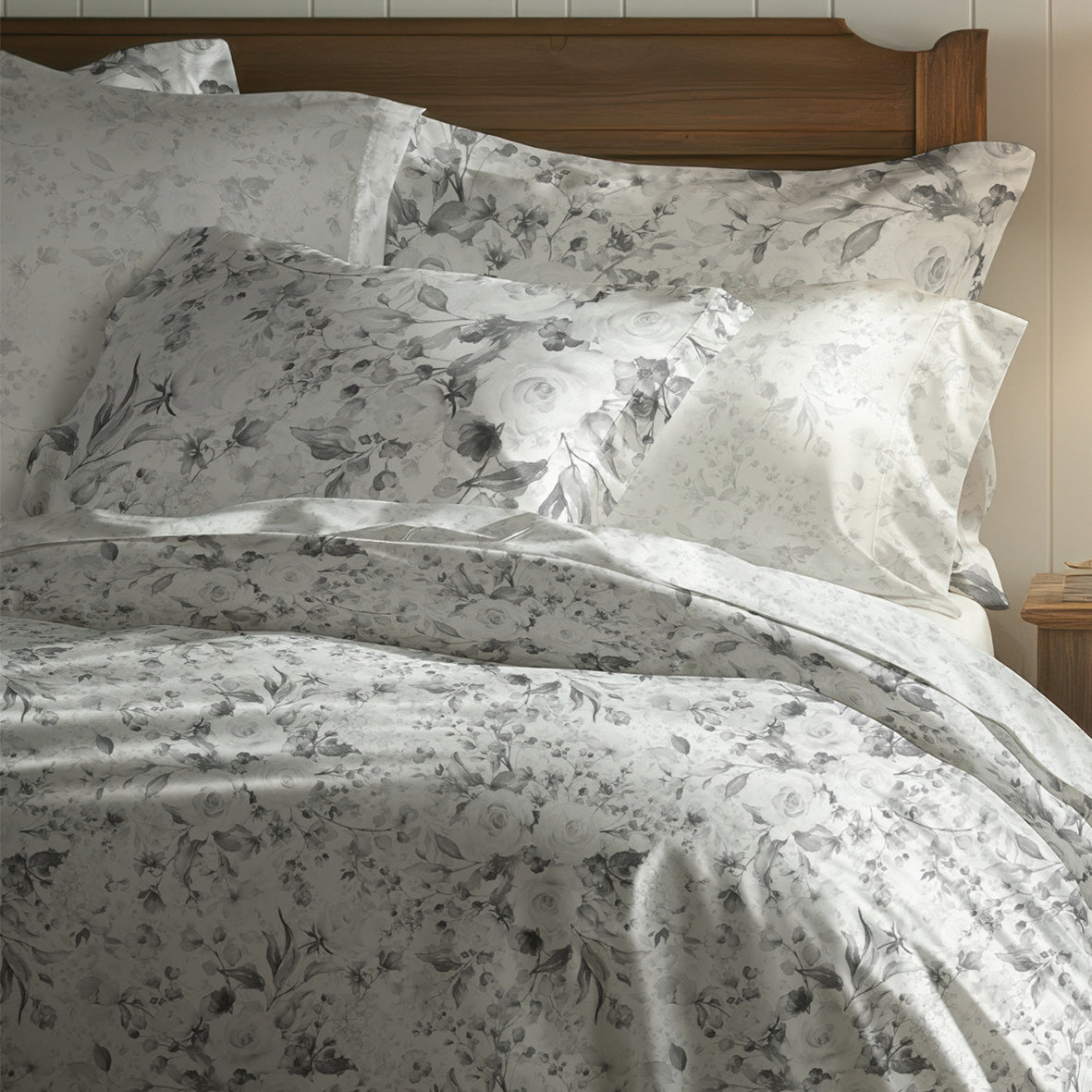 Duvet cover + pillowcase cotton satin - Jardin d’encre Black / White