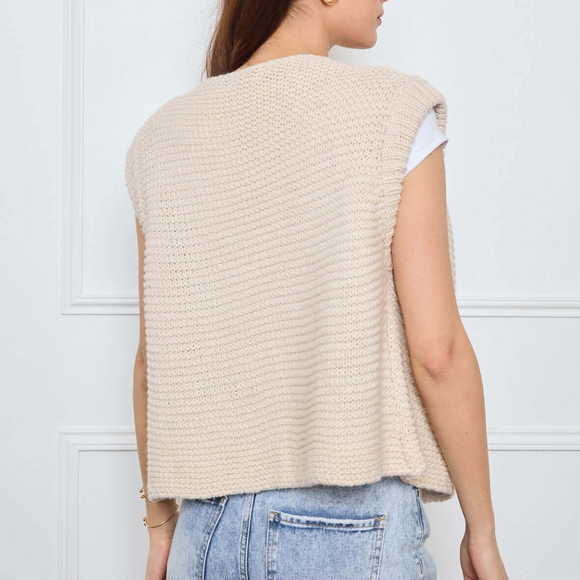 TRICOT SANS MANCHES THEOLINE ÉCRU