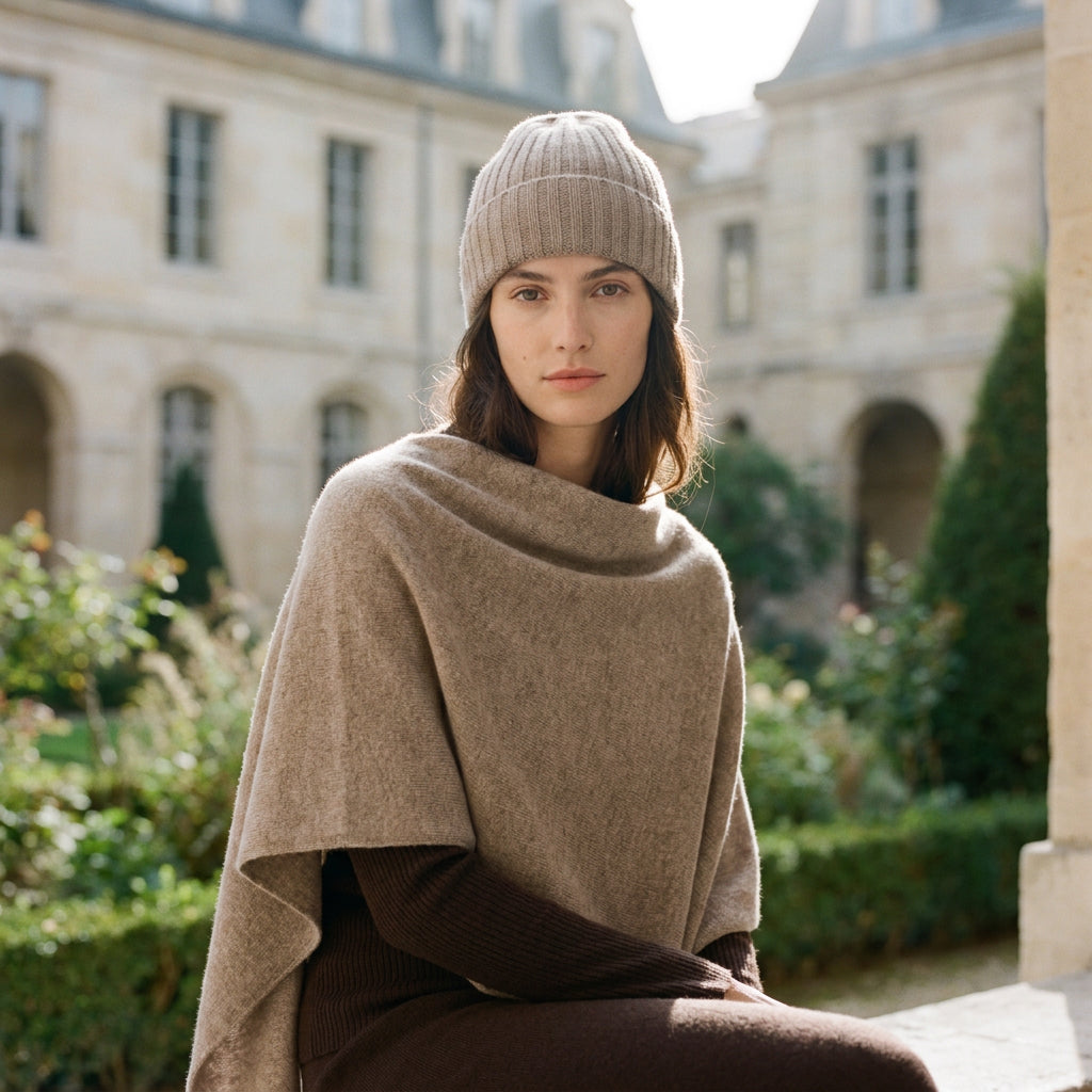 Cashmere poncho - Taupe
