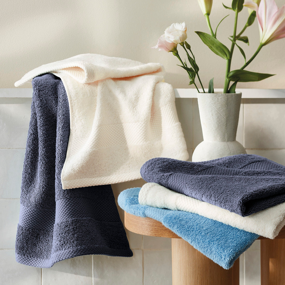 Hand towel + washcloth combed cotton - Sérénité - 4 pieces