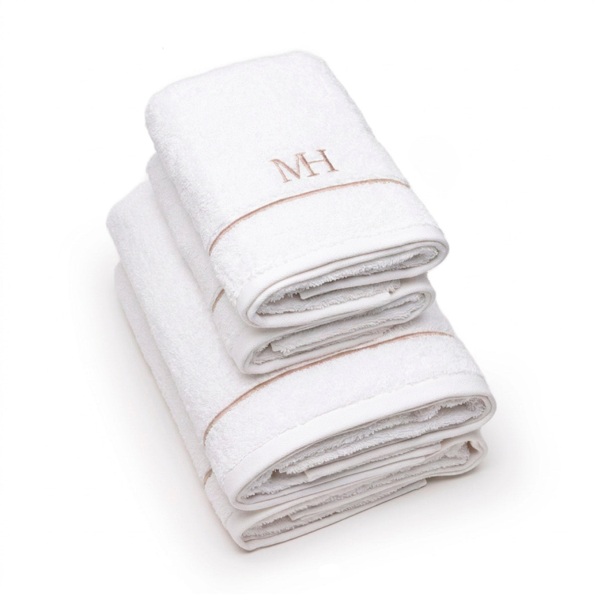 Hand towel + bath towel combed cotton - John Taupe White