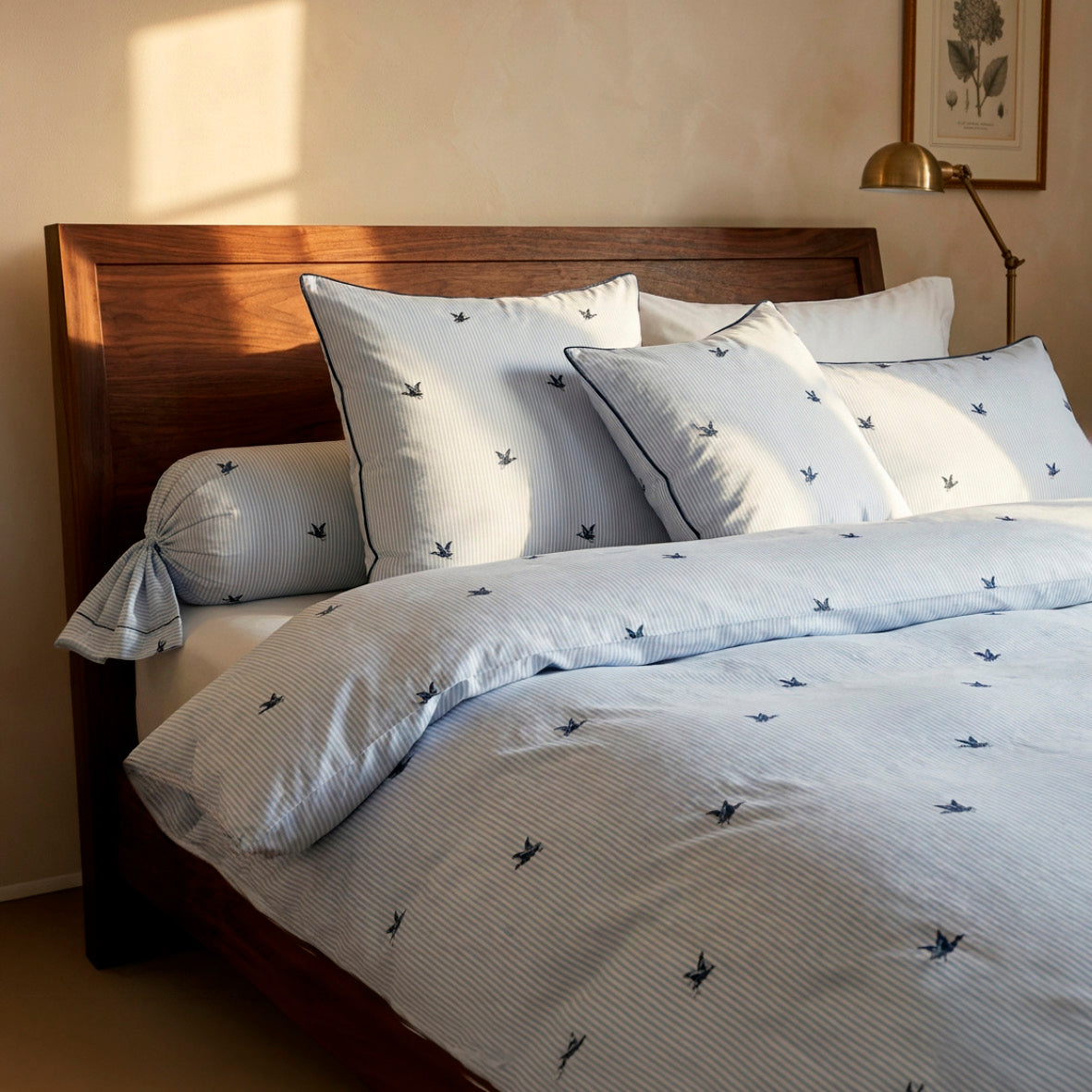 Bedspread cotton satin - Canards rayés Blue