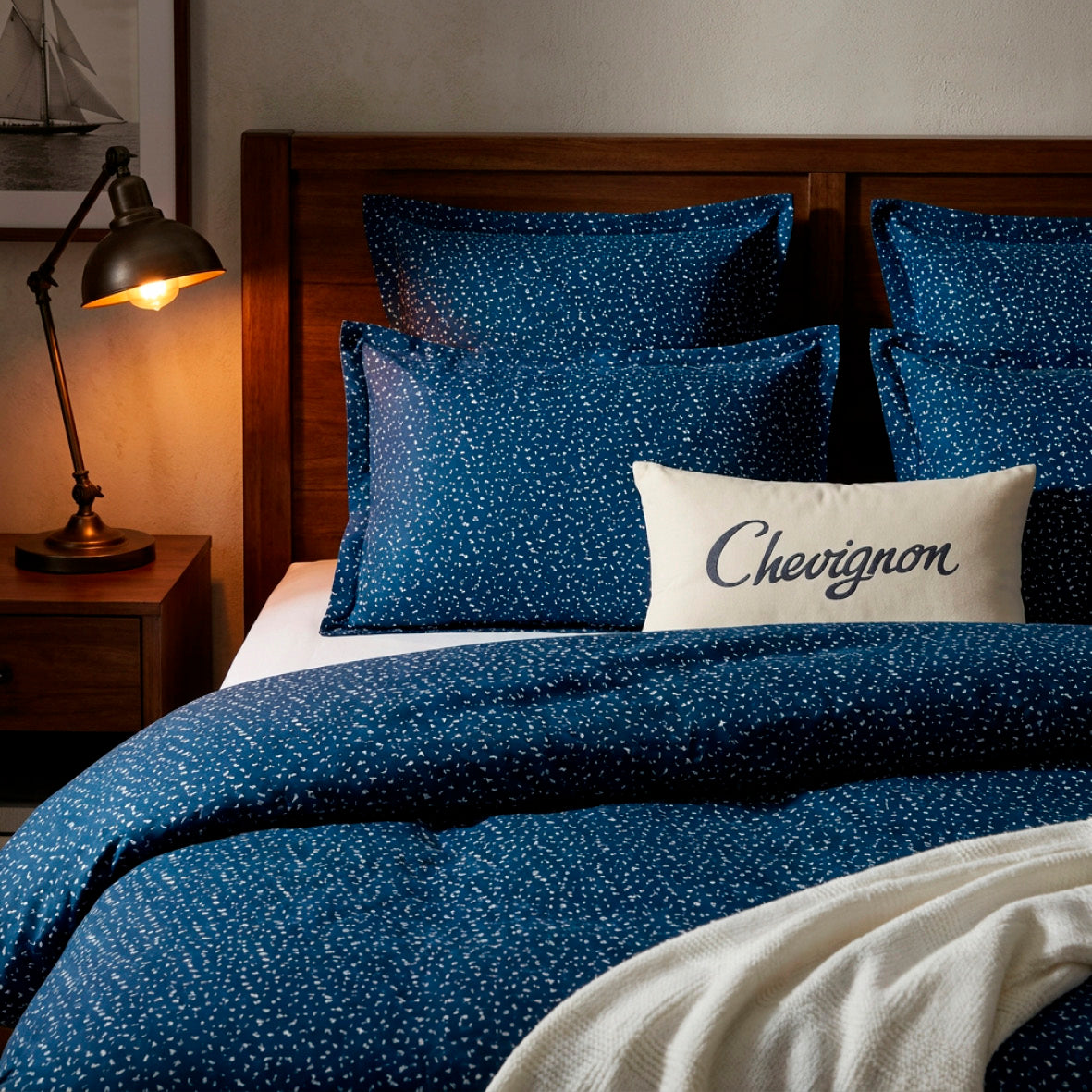 Pillowcase cotton satin - Galaxie de points Blue