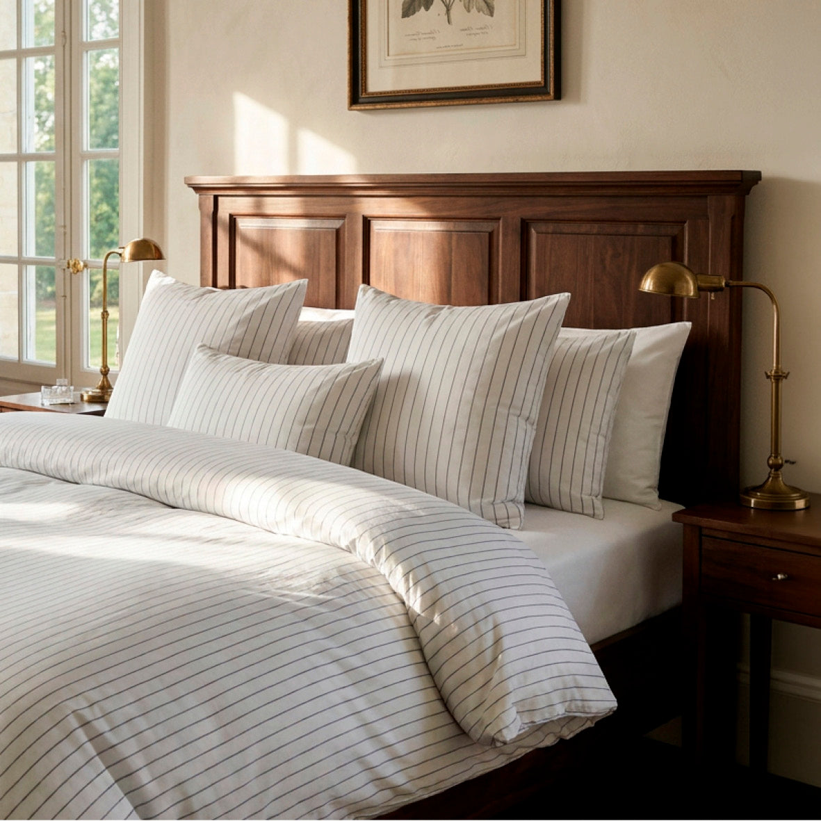 Bolster case cotton satin - Rayures classiques White