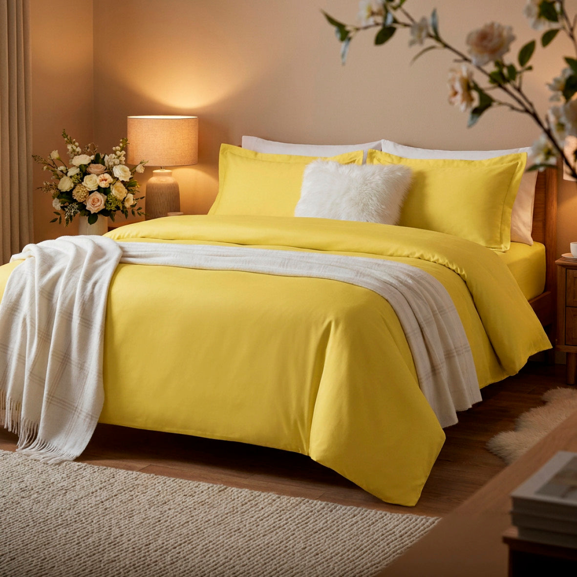 Fitted sheet - 100% cotton sateen TC200 - Uni - lemon zest