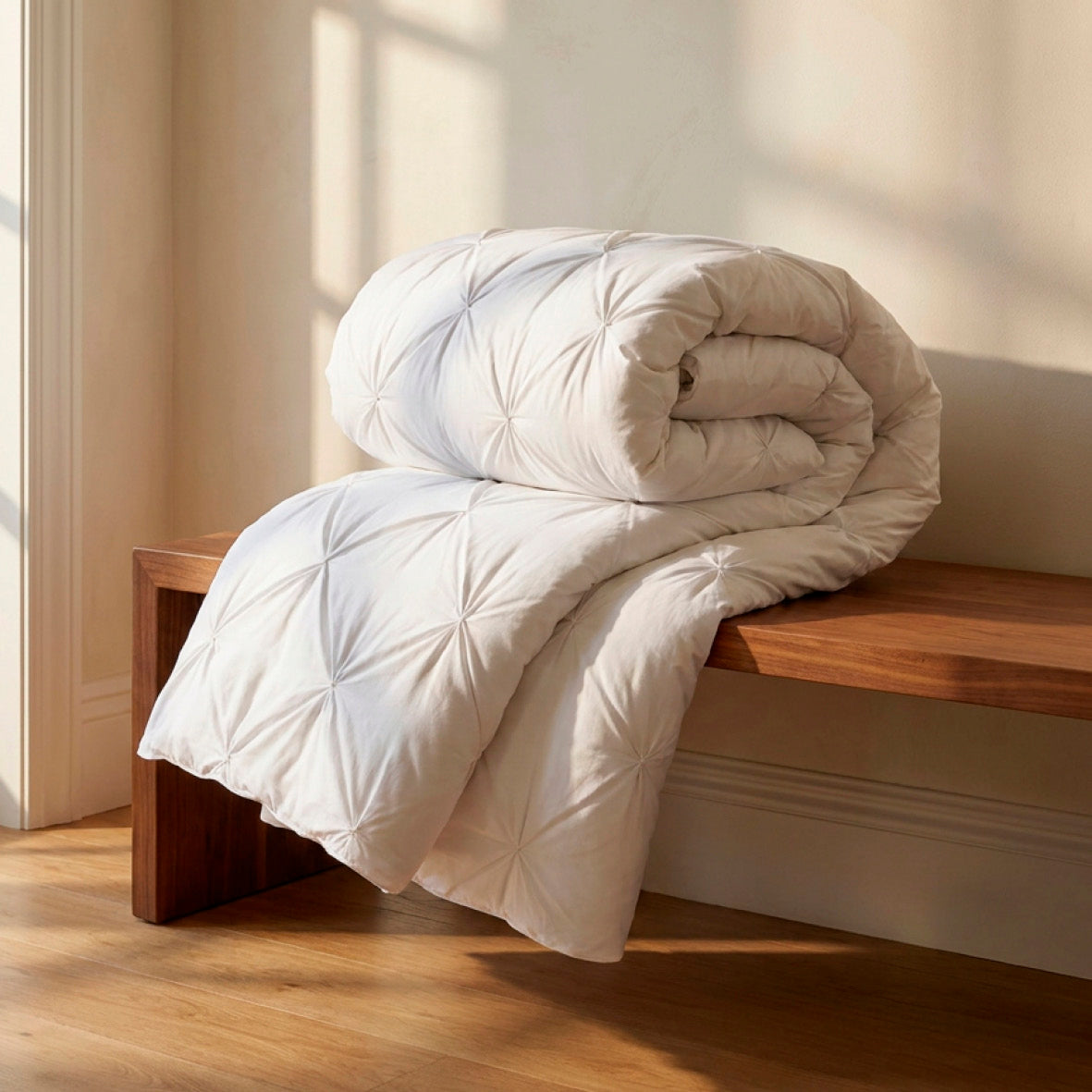 Duvet cover + pillowcase cotton satin pleated - Lotus White