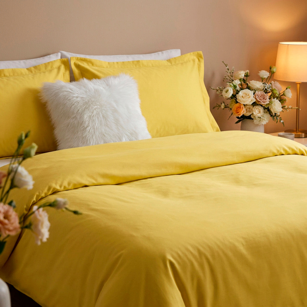 2 pillowcases - 100% cotton sateen TC200 - Uni - lemon zest