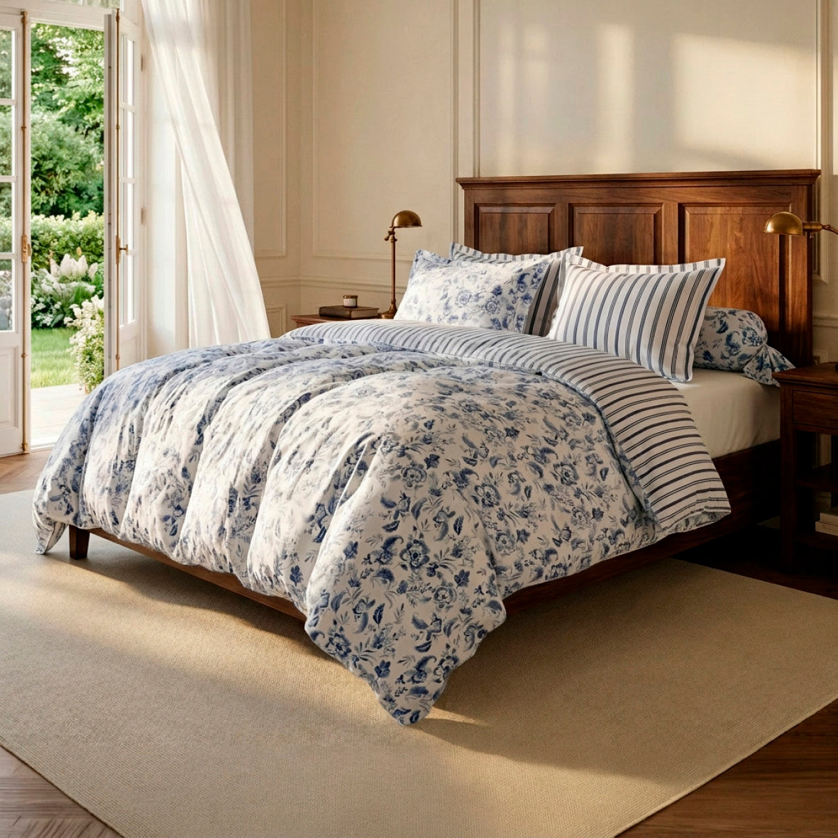 Bolster case cotton satin - Bleu de sèvres White