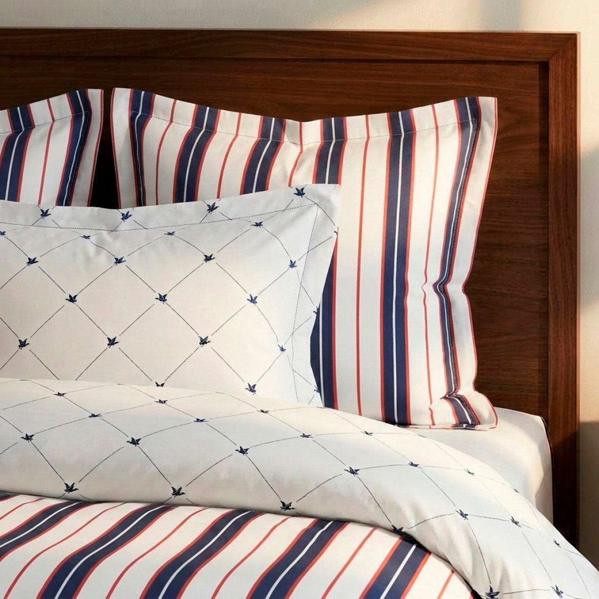 Pillowcase cotton satin - Ligne atlantique White / Blue