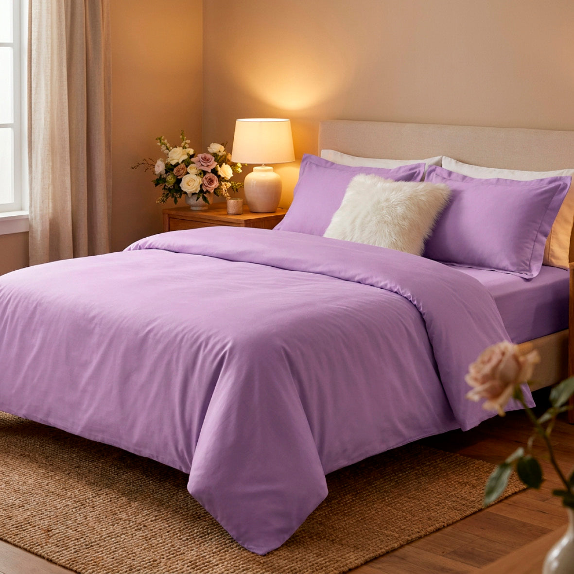 Duvet cover and pillowcase(s) set - 100% cotton sateen TC200 - Uni - lavender