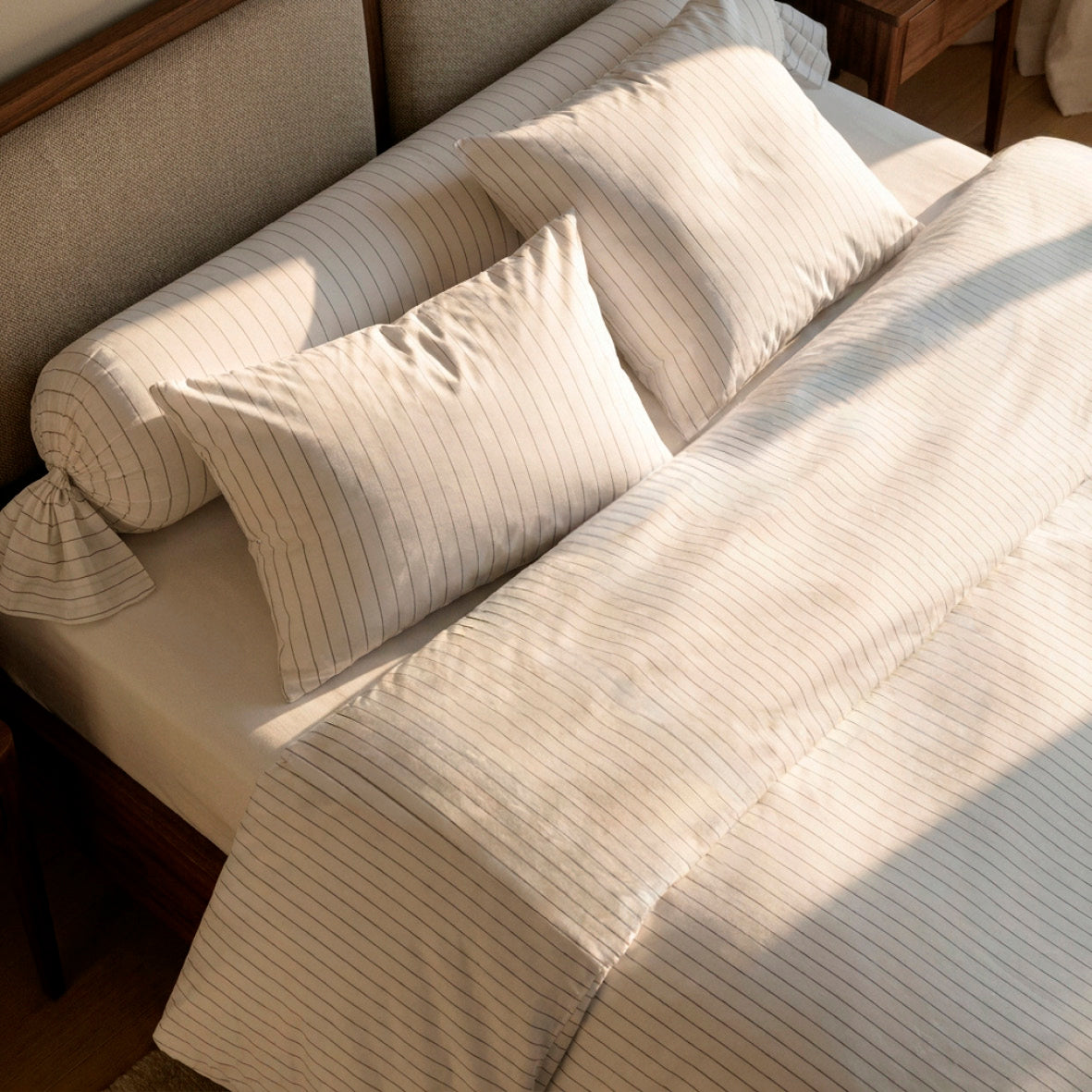 Duvet cover + pillowcase cotton satin - Rayures classiques White