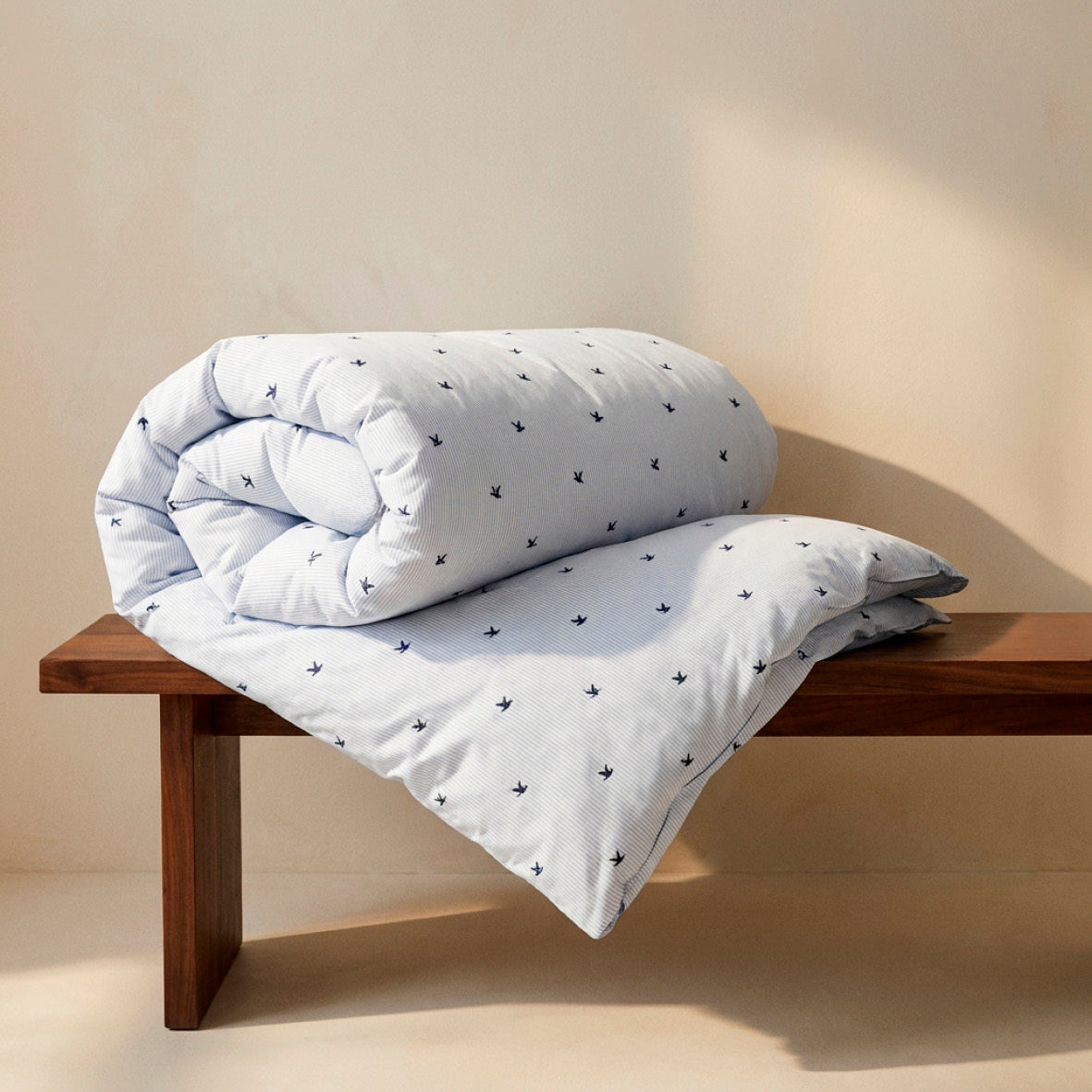 Duvet cover + pillowcase cotton satin - Canards rayés Blue