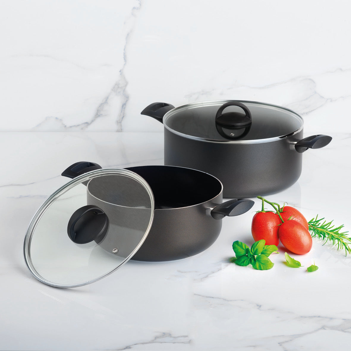 Set of 2 pots with lid Carbone Pro - ultra resistant and non-stick - aluminum - 24 + 28 cm - Black