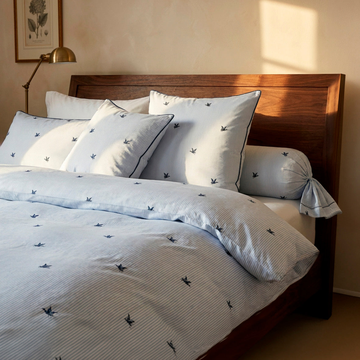 Bolster case cotton satin - Canards rayés Blue