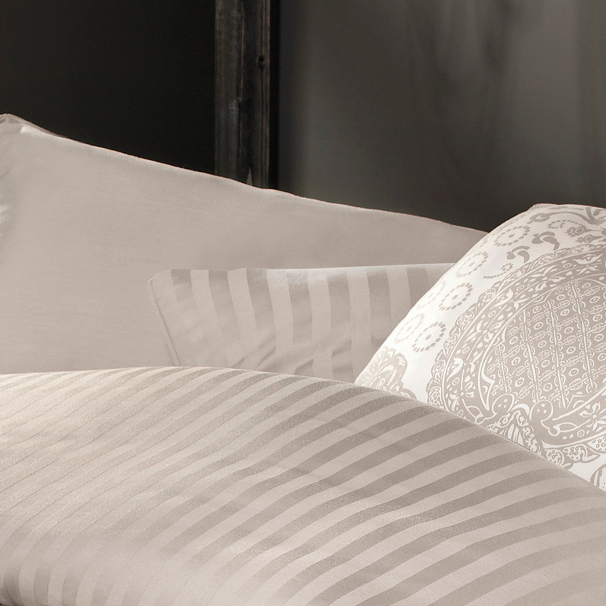 Duvet cover + pillowcase(s) cotton satin dobby stripe woven -Taupe