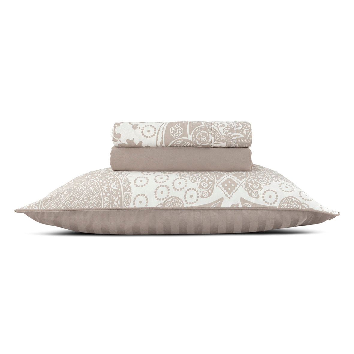 Set of sheets : fitted sheet, flat sheet, pillowcase(s) in cotton satin - Arles Taupe Drap plat : 150 x 290 cm Drap-housse : 80 90 cm x 190 200 cm